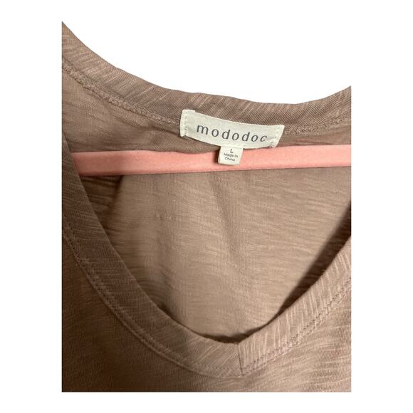 Mododoc burnout tan color long sleeve tapered shirt gentle v-neck large - Picture 4 of 5